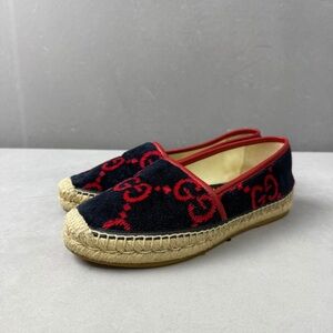 🚩steal authentic Gucci Navy & Red GG Terry Espadrille Flats